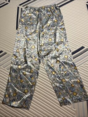 Women’s Light Blue Polyester Pajama Pants with Cloud & Sun Print